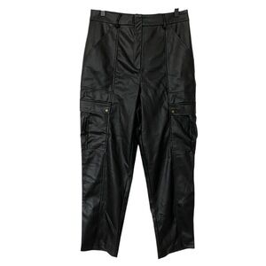 Jason Wu Women's Black Faux Leather Cargo Pants Sz 8 Chic Utility High Rise